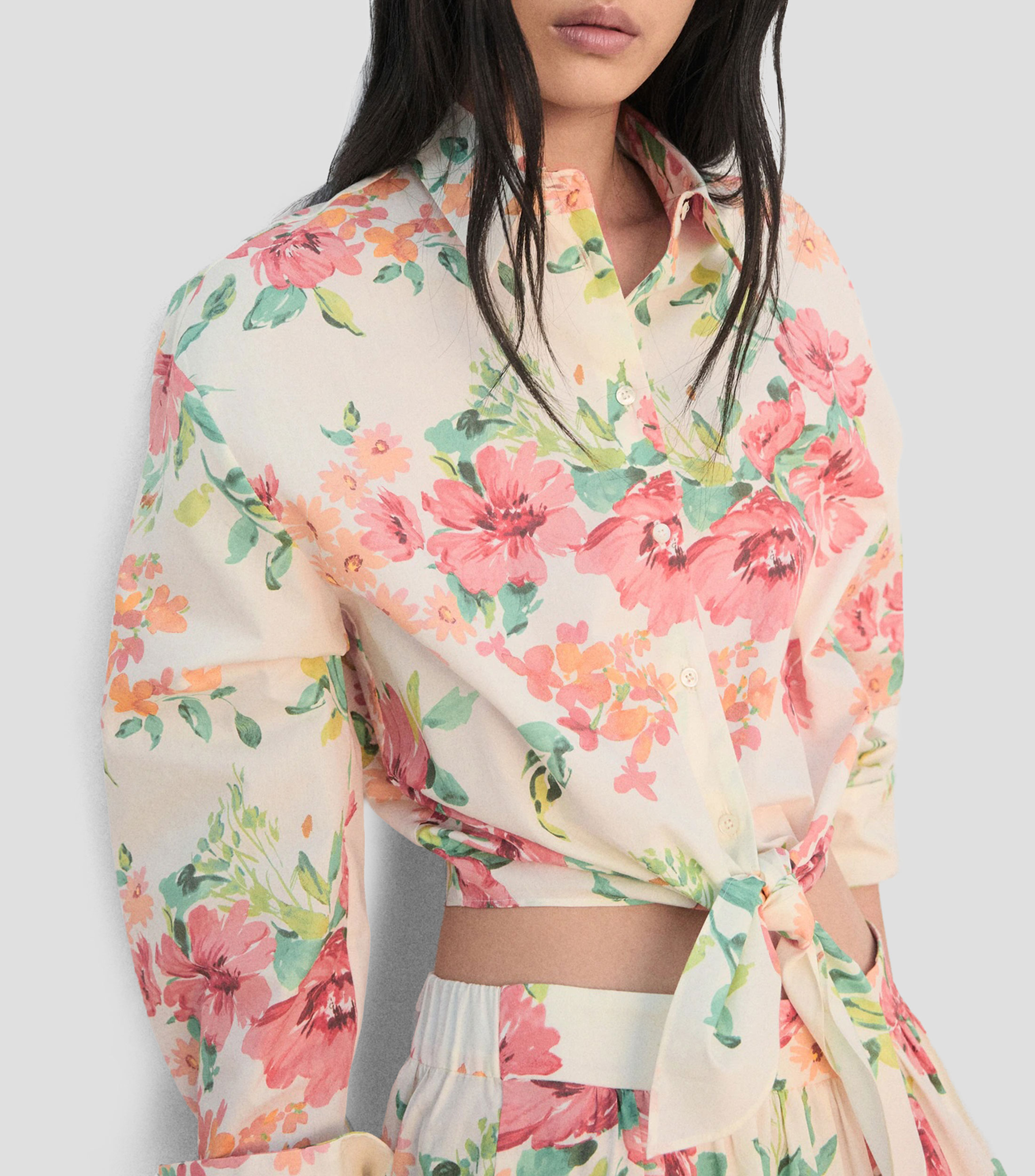 Camisa floral estampada manga larga Mujer